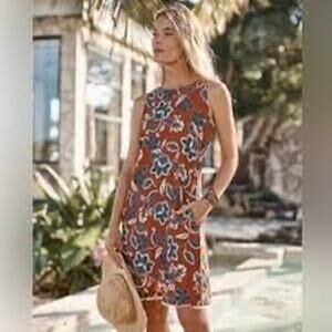 Garnet Hill Rust Print European Flax Linen Dress Size 6